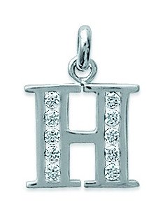 Pendentif Argent/Initiale/Majuscule+Strass+H