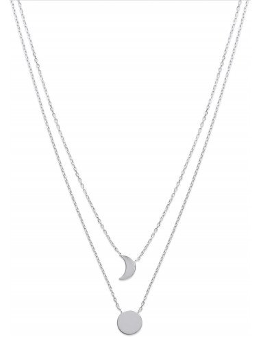 Collier Argent / 2 Rangs / Lune + Rond
