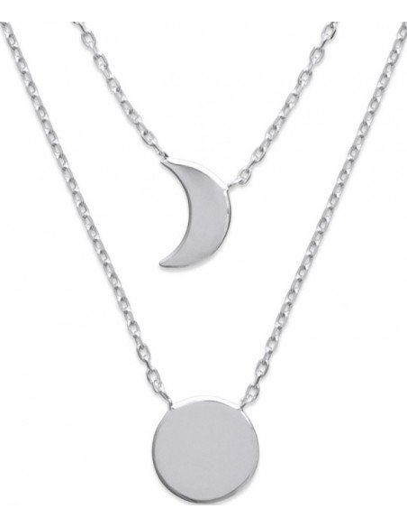Collier Argent / 2 Rangs / Lune + Rond