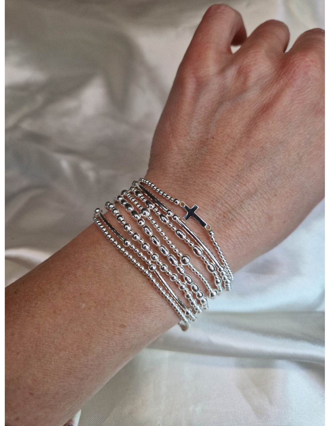 Bracelet Femme Perles Argent et Cœur Mode - Elise8