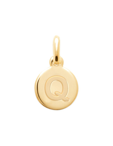 Pendentif Initiale en Médaille Ronde Plaqué Or - Q