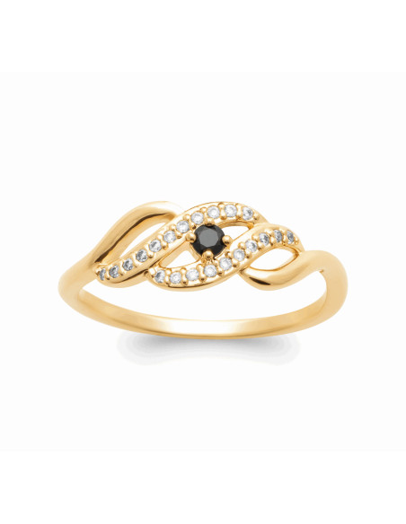 Bague Plaqué Or Femme Pierre Noire - Simone
