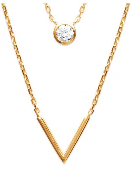 Collier Double Rang Plaqué Or Strass Femme