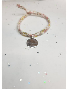 Bracelet Tissu Liberty et Médaille Personnalisée